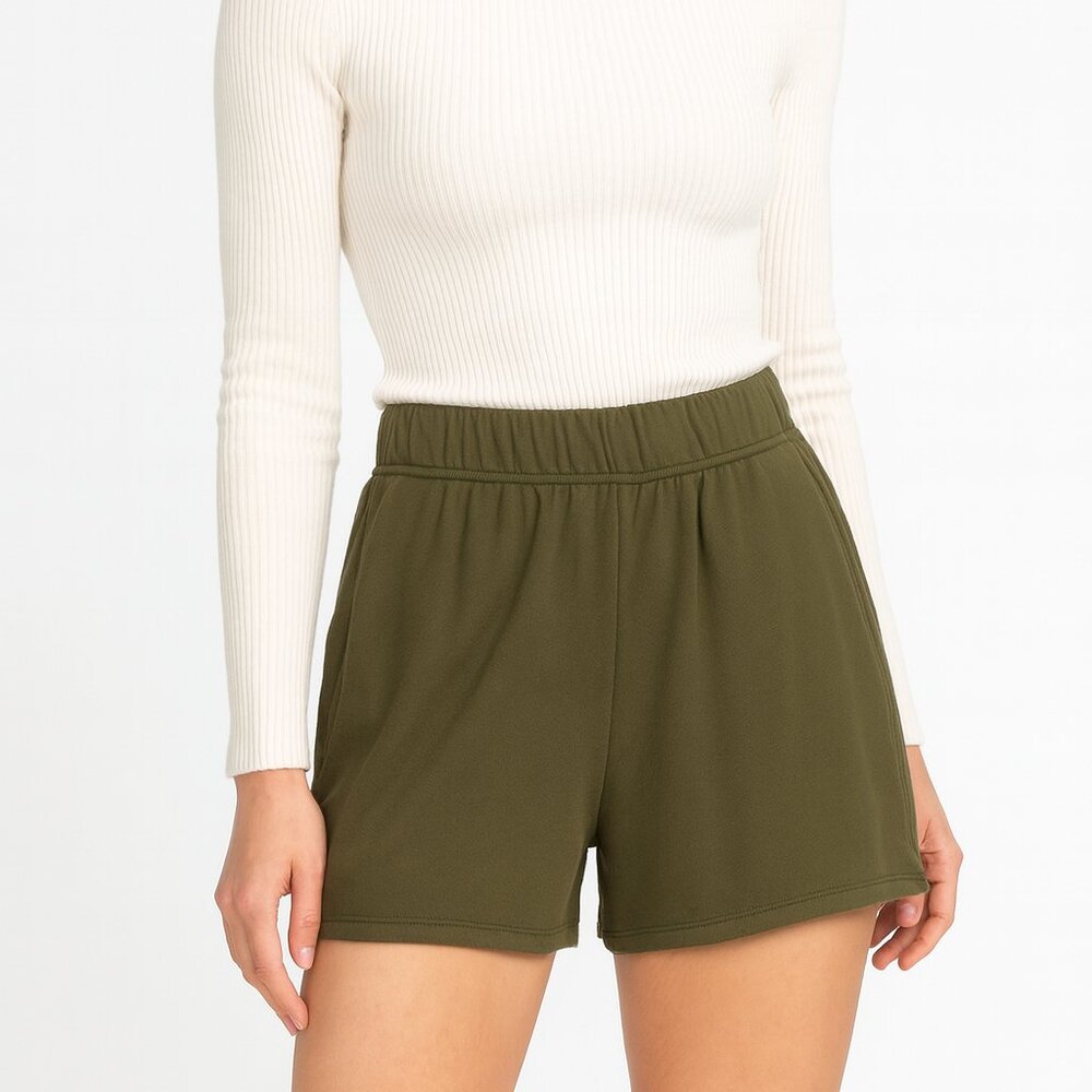 Good American Sea Turtle Green French Terry Pull On Shorts Women's Size S Casual